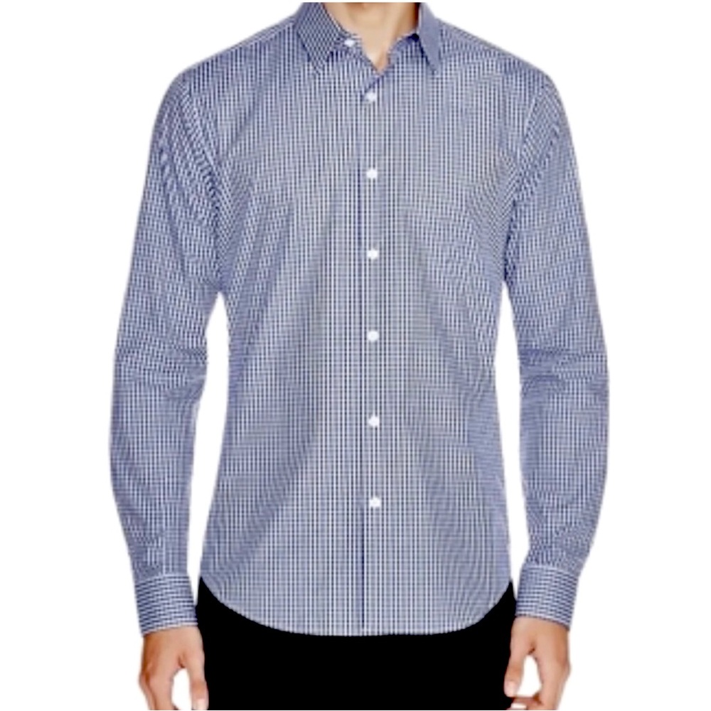 THEORY Mens Gingham Long Sleeve Button Down Shirt‎